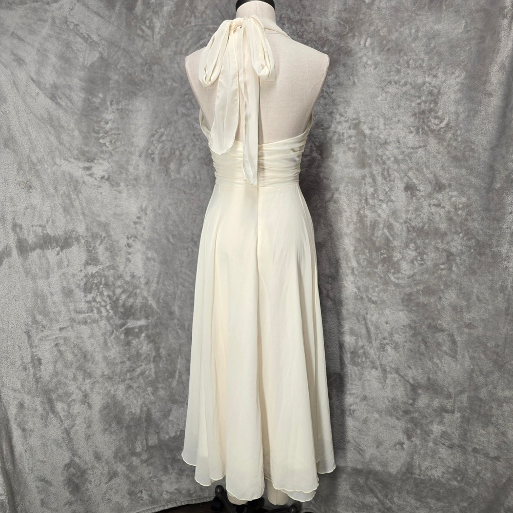 Regencycore Halter Dress Women S Cream Ruched Fairy Ethereal Marilyn Style Retro - Picture 3 of 16